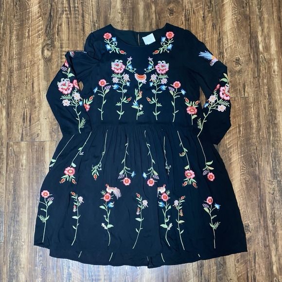 Anthropologie Black Floral Embroidered Midi Dress - Picture 6 of 7